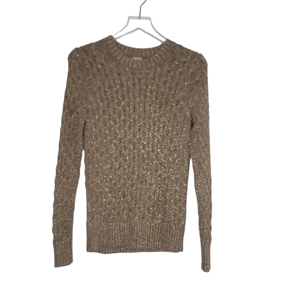 J. Crew Cable Knit Pullover Sweater Size‎ XS Honeycomb Metallic Neutral Cozy - Picture 2 of 8